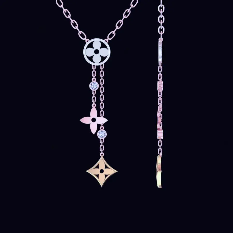 Flower Blossom Multi Gold Diamond Charm Pendant Necklace
