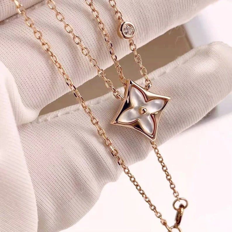 Mother Of Pearl Color Blossom Diamond Necklace