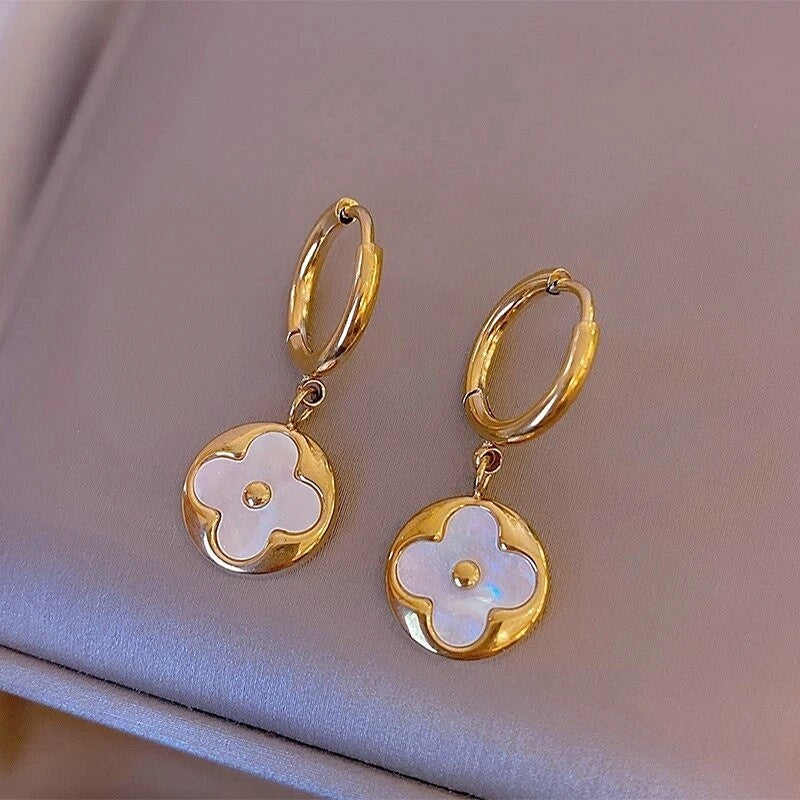Mother Of Pearl Color Flower Blossom Stud Earrings