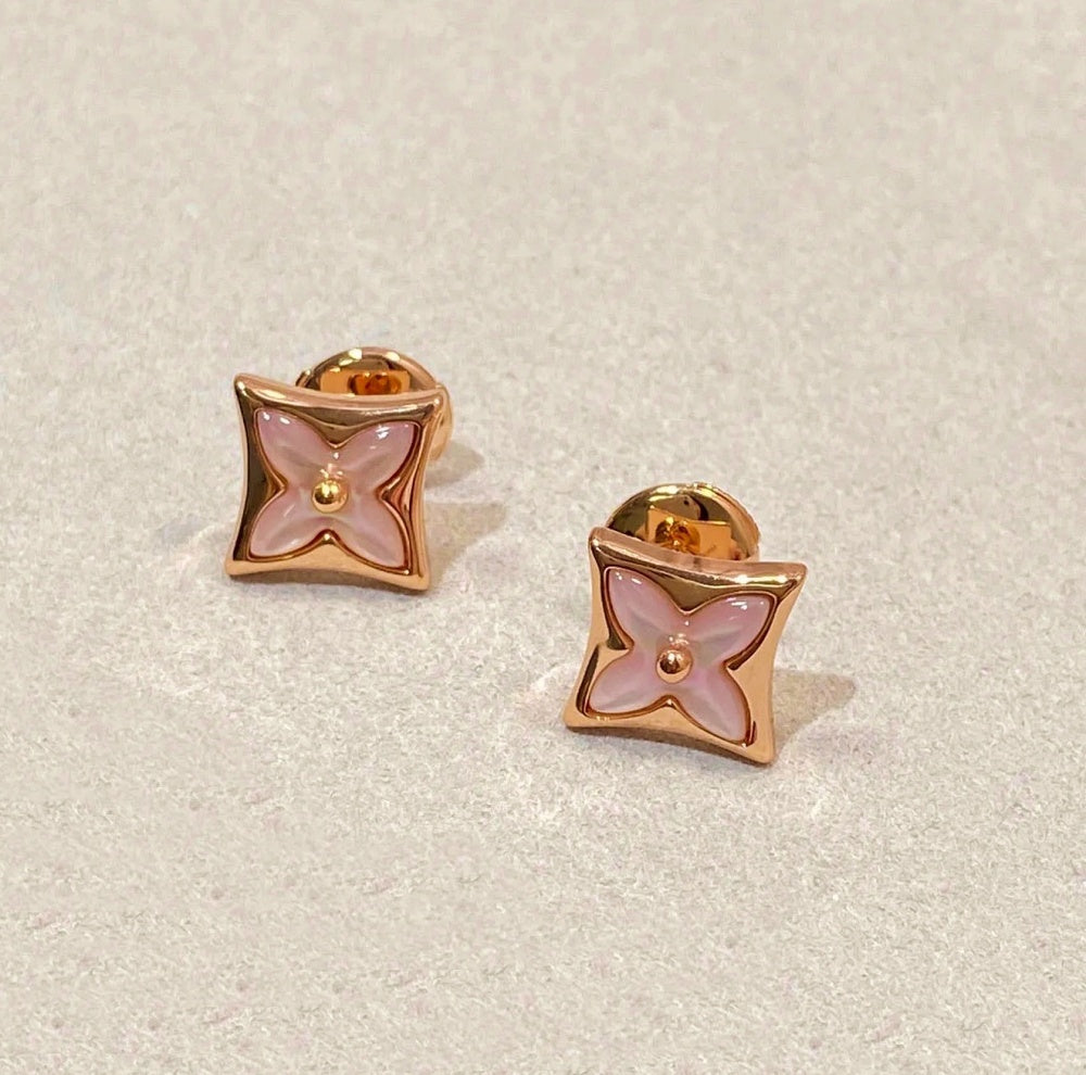 Mother Of Pearl Color Flower Blossom Stud Earrings