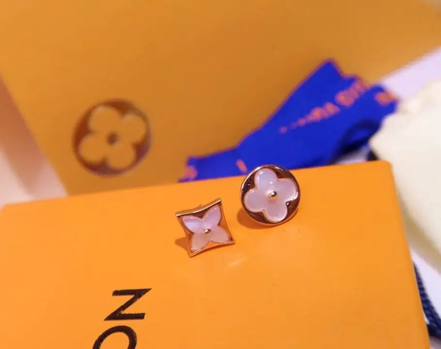 Mother Of Pearl Color Flower Blossom Stud Earrings