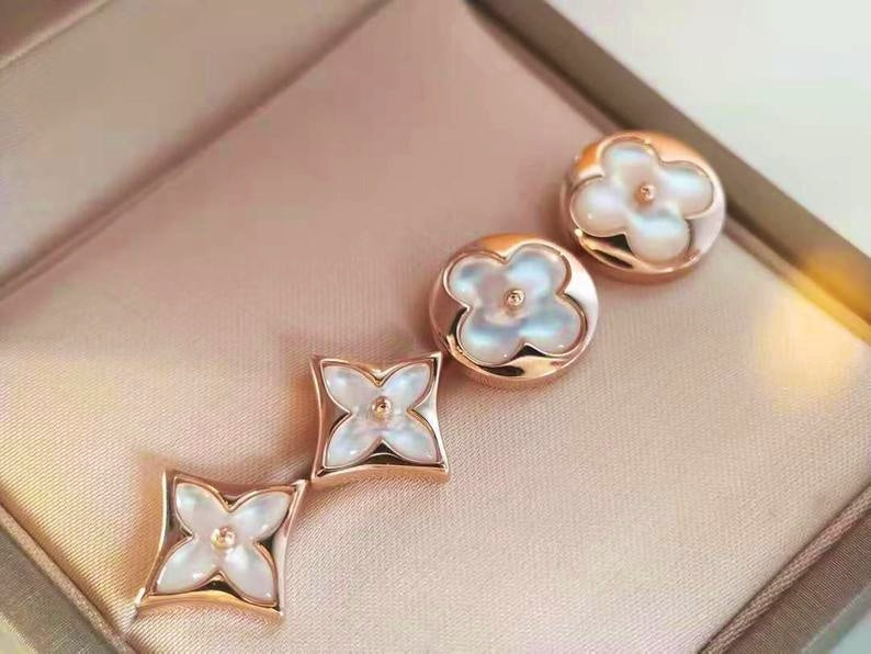 Mother Of Pearl Color Flower Blossom Stud Earrings