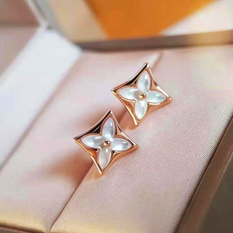 Mother Of Pearl Color Flower Blossom Stud Earrings