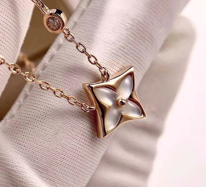 Mother Of Pearl Color Blossom CZ Necklace