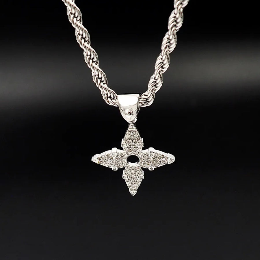 Chunky Pave Flower Rope Pendant Necklace