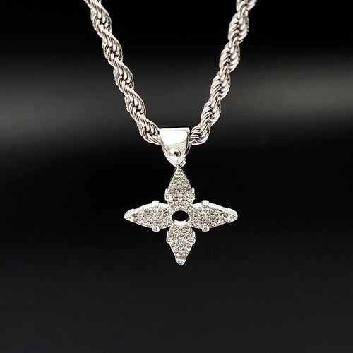 Chunky Pave Flower Rope Pendant Necklace