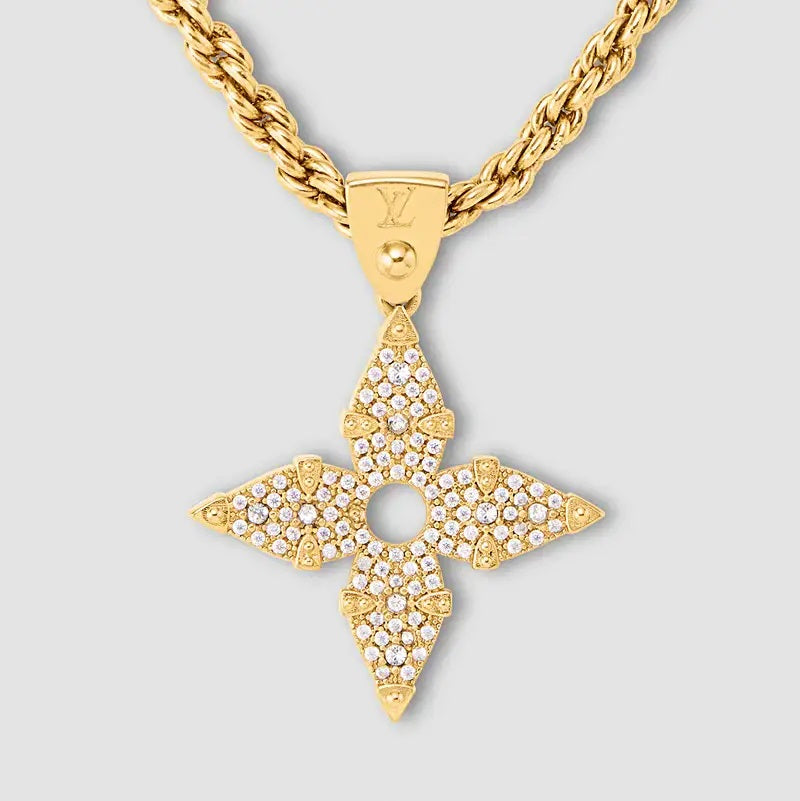Chunky Pave Flower Rope Pendant Necklace