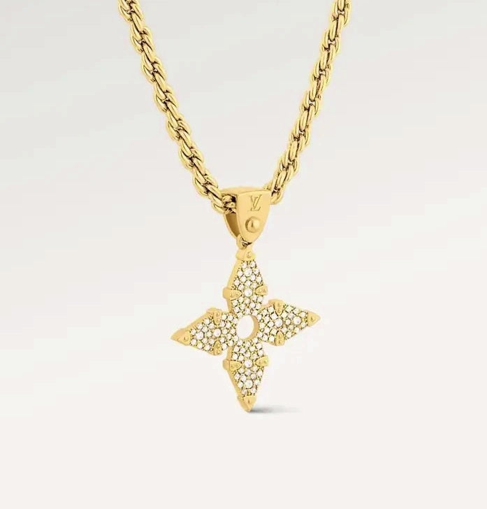 Chunky Pave Flower Rope Pendant Necklace