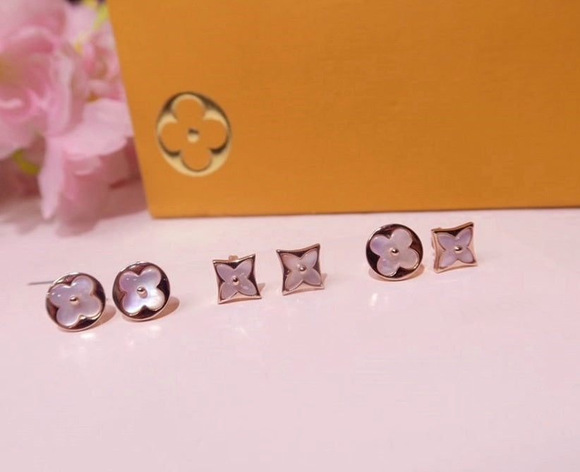Mother Of Pearl Color Flower Blossom Stud Earrings