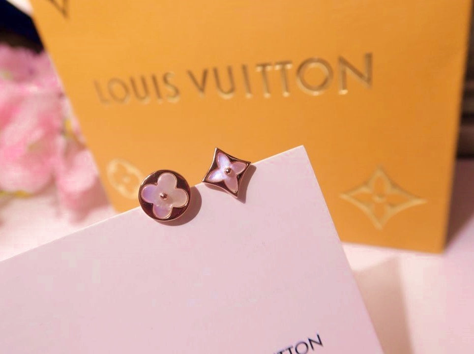 Mother Of Pearl Color Flower Blossom Stud Earrings