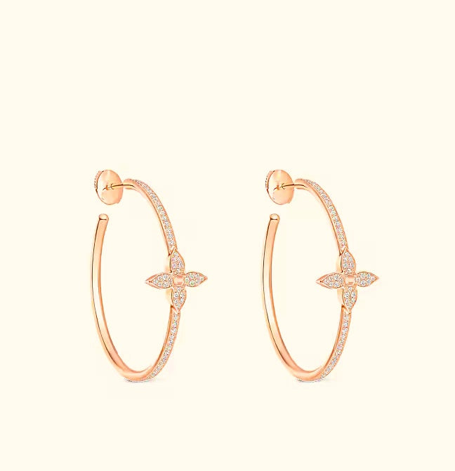 Diamond Flower Blossom Hoop Earrings
