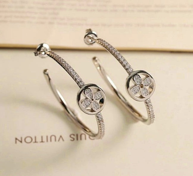 Diamond Flower Blossom Hoop Earrings