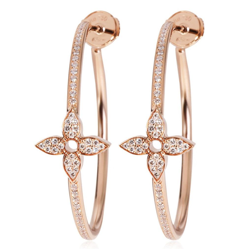 Diamond Flower Blossom Hoop Earrings