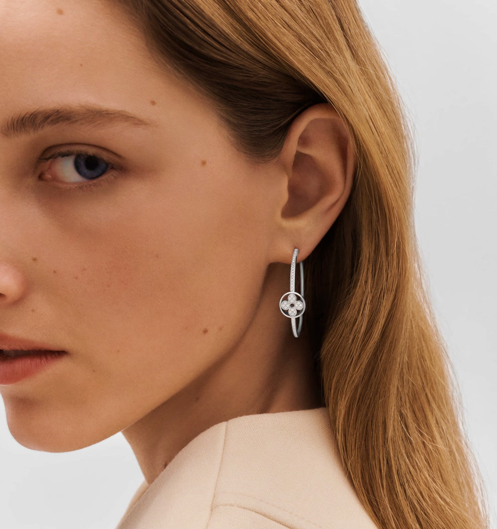 Diamond Flower Blossom Hoop Earrings