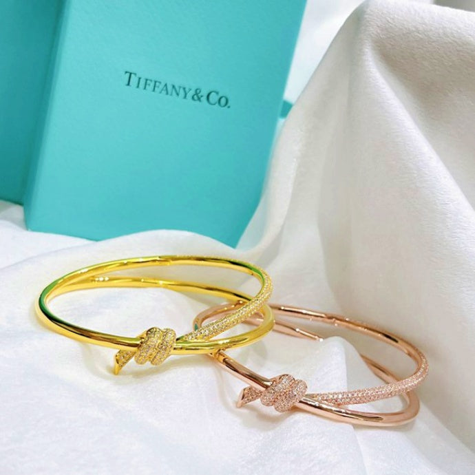 Double Row Hinged Knot Pave Diamond Bangle