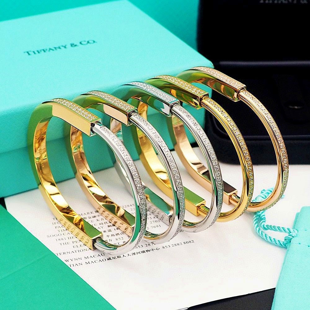 Retro Vintage Pave Diamond Lock It Bracelet