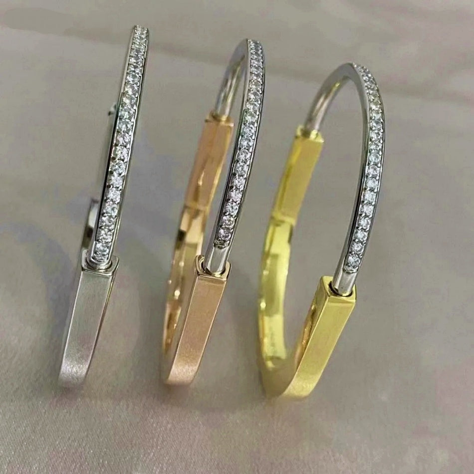Retro Vintage Pave Diamond Lock It Bracelet