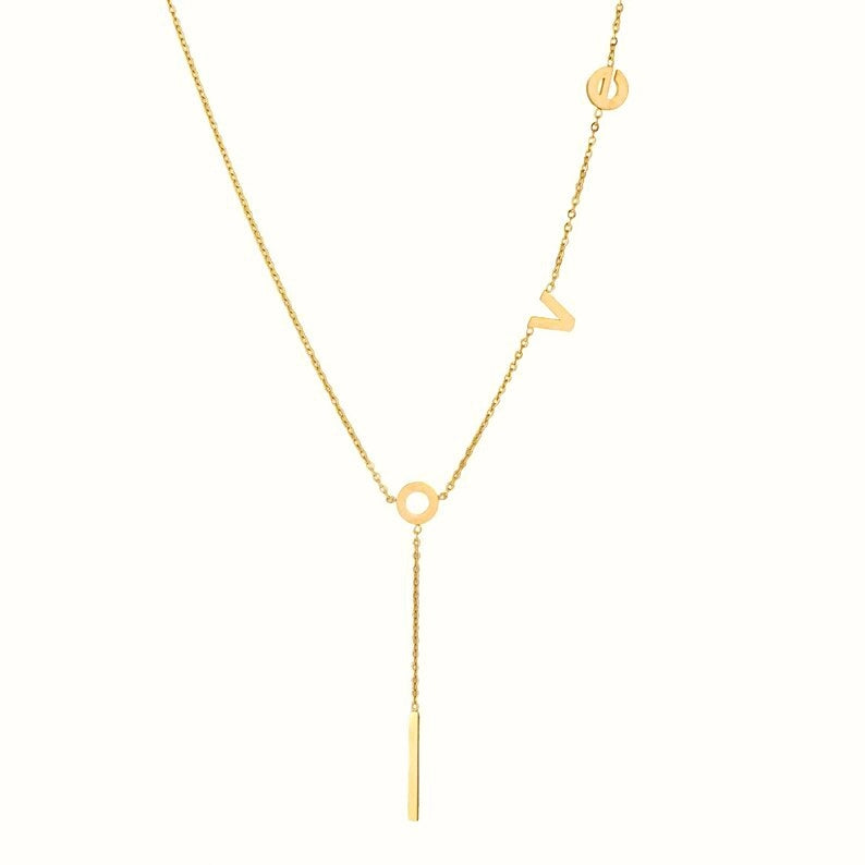 Vintage Love Letter Lariat Bar Necklace