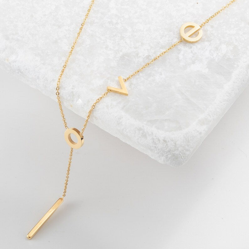 Vintage Love Letter Lariat Bar Necklace