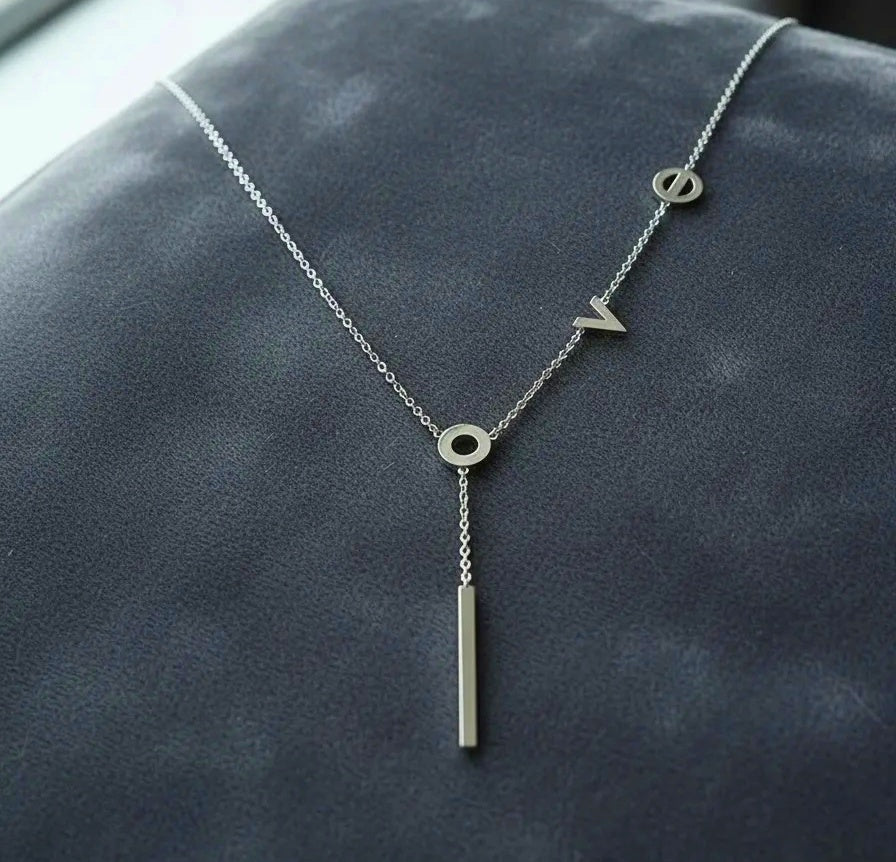 Vintage Love Letter Lariat Bar Necklace