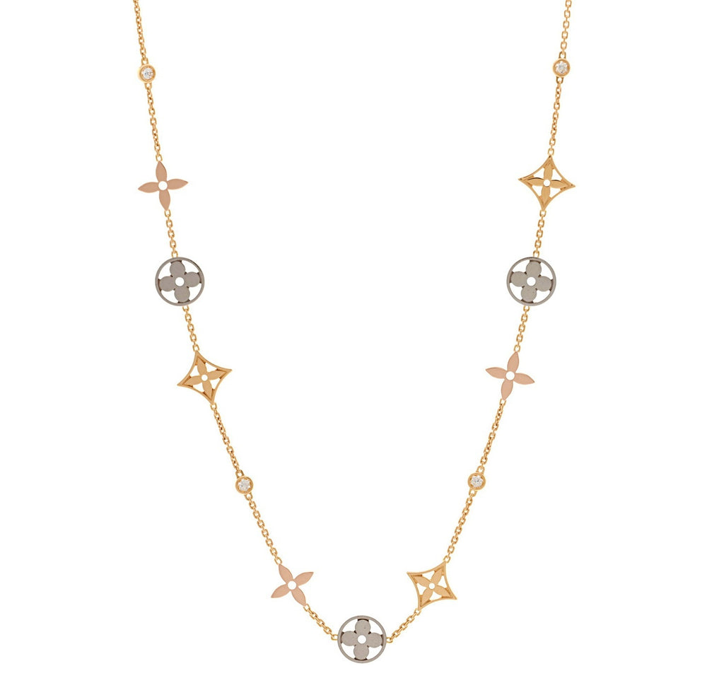 Tri-Color Gold Flower Blossom Station Necklace