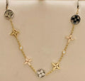 Tri-Color Gold Flower Blossom Station Necklace