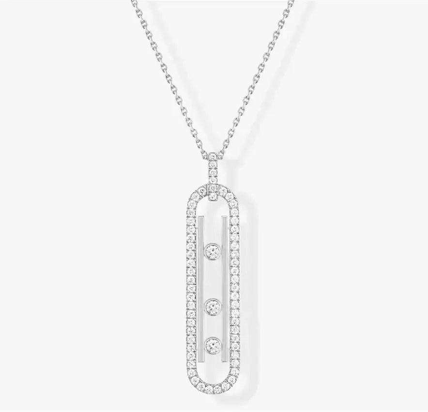 Moving 3 Diamond Oval Paved Necklace