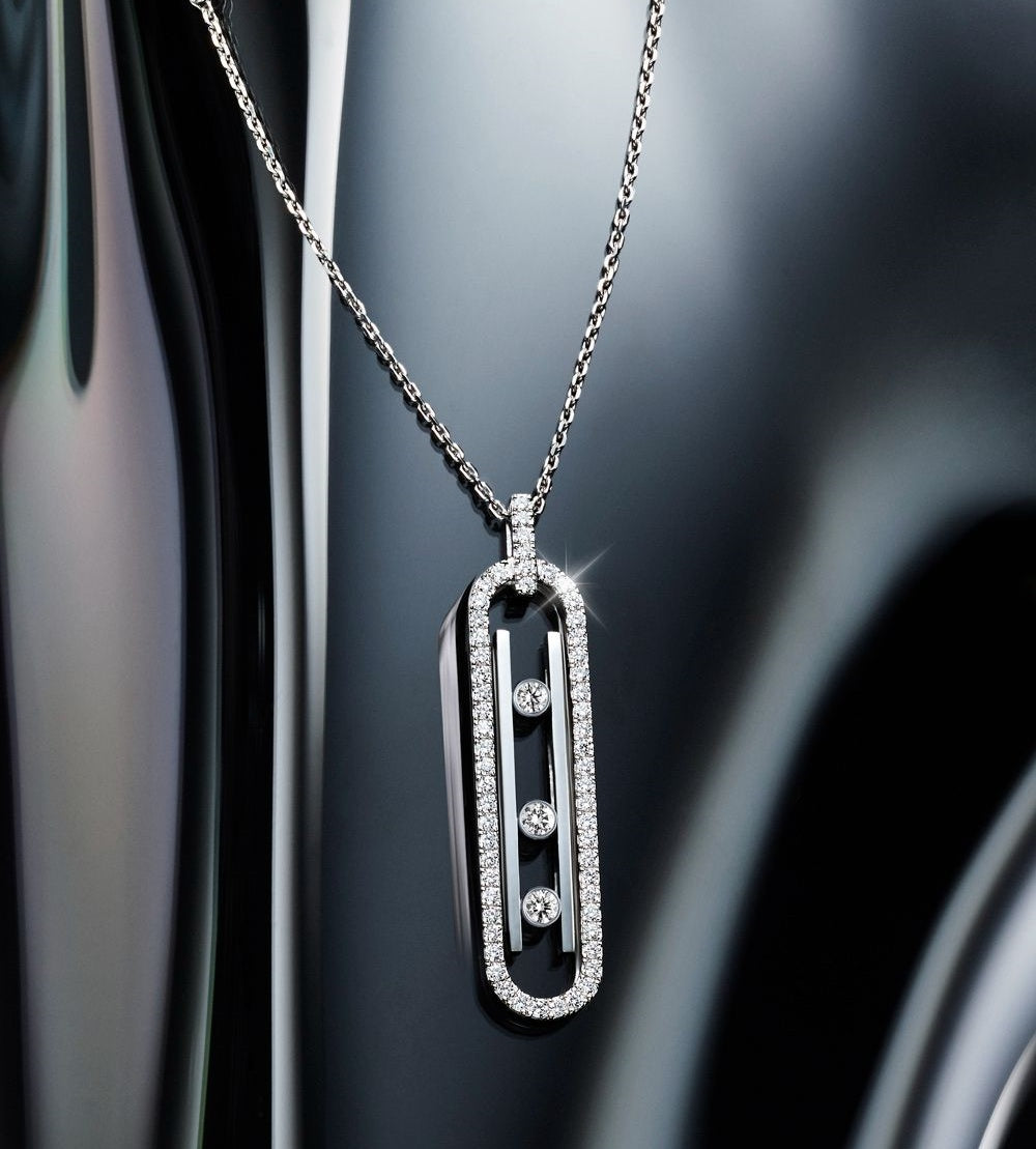 Moving 3 Diamond Oval Paved Necklace