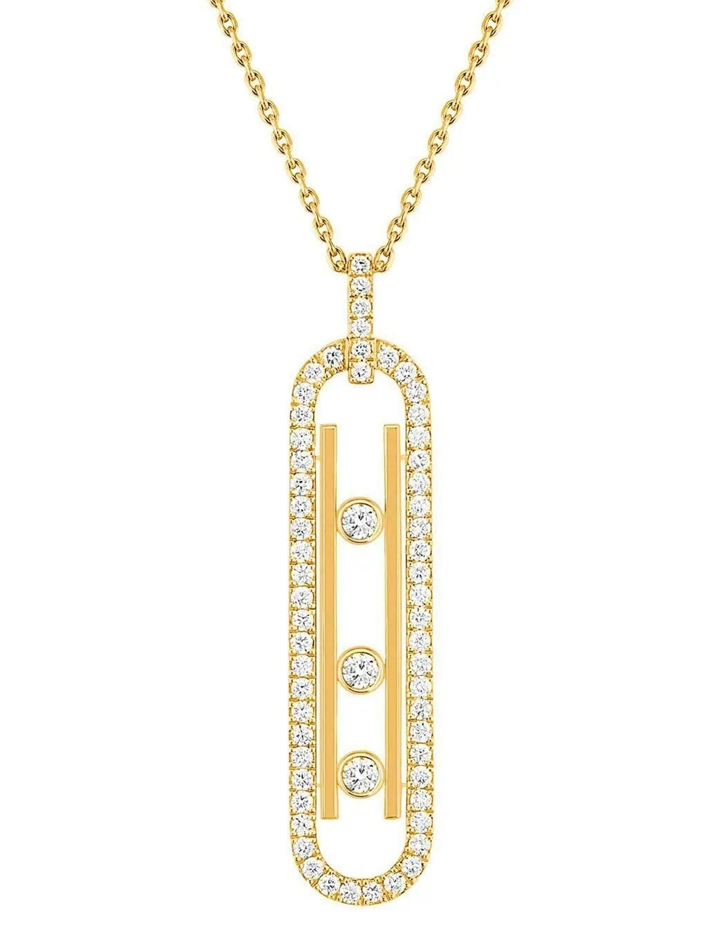Moving 3 Diamond Oval Paved Necklace