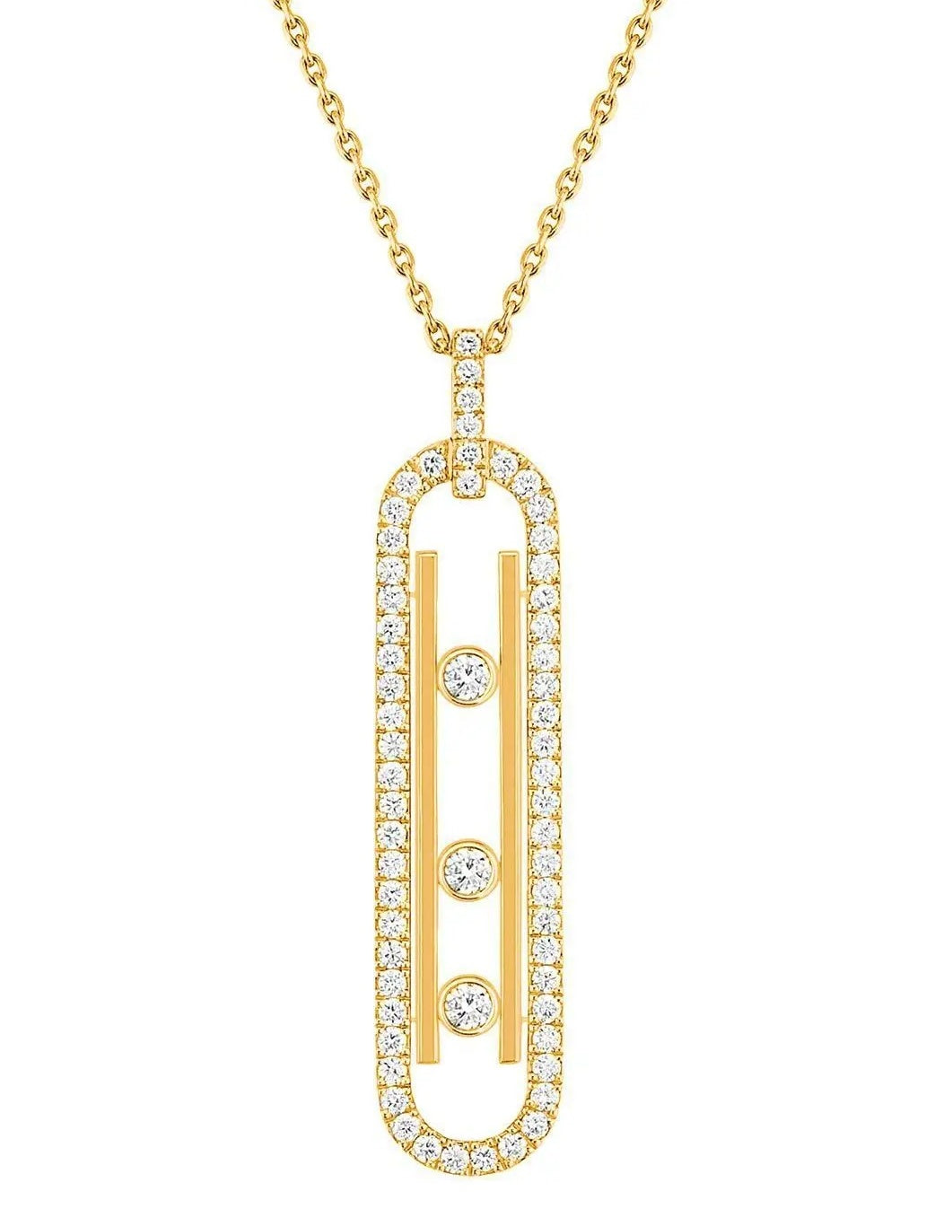 Moving 3 Diamond Oval Paved Necklace