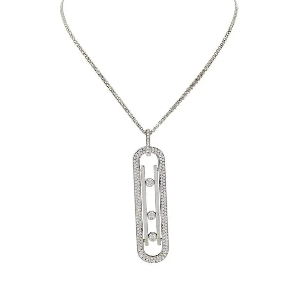 Moving 3 Diamond Oval Paved Necklace