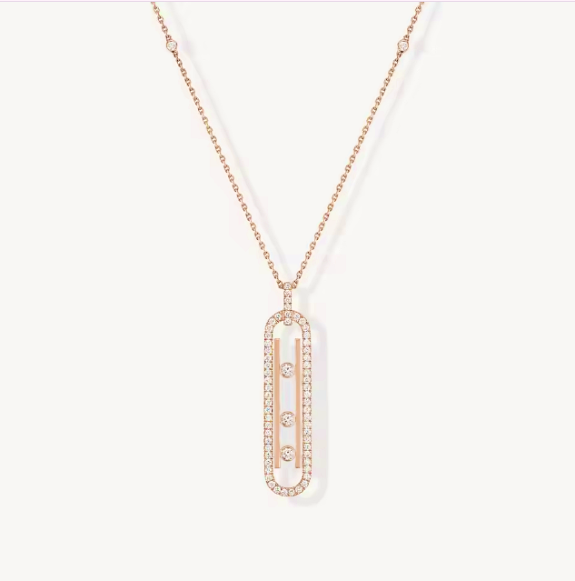 Moving 3 Diamond Oval Paved Necklace