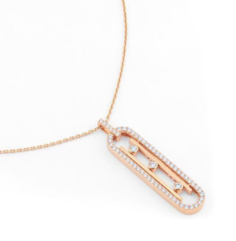 Moving 3 Gem Oval Paved Necklace
