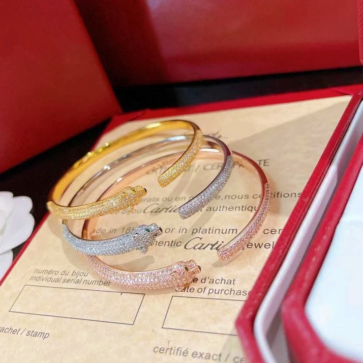 Retro Open Cuff Panther Bangle Bracelet