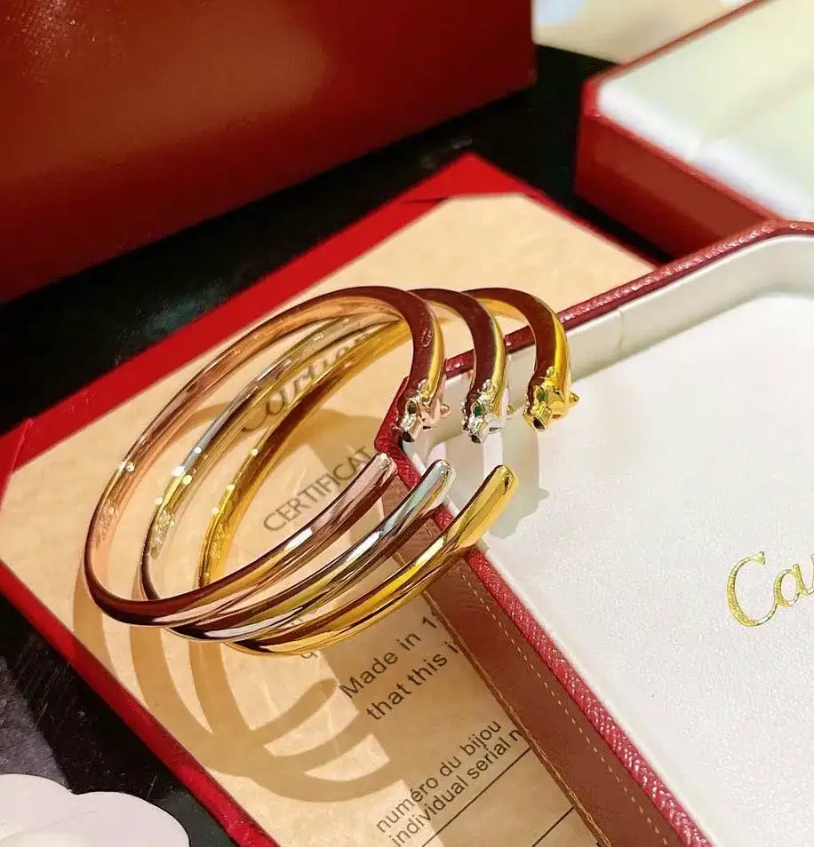 Retro Open Cuff Panther Bangle Bracelet