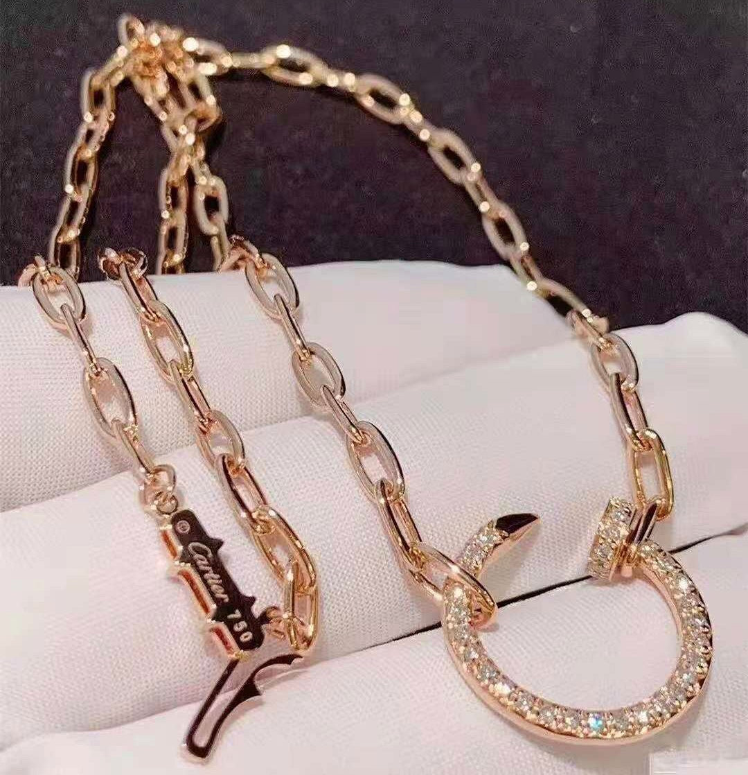 Rose Gold Paved Diamond Nail Necklace