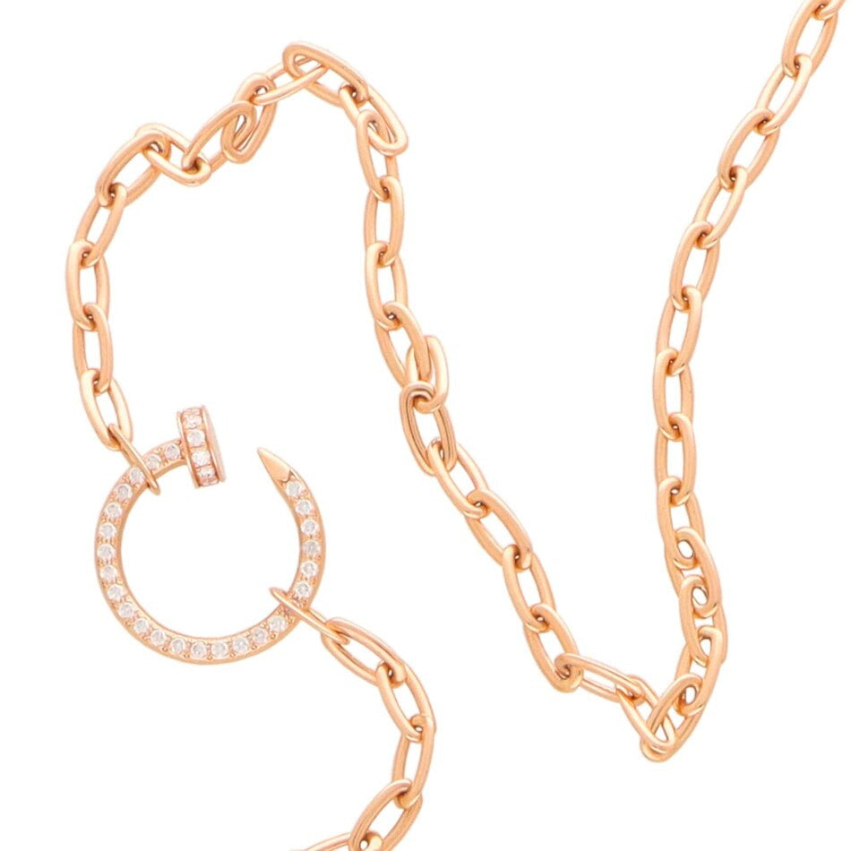 Rose Gold Paved Diamond Nail Necklace