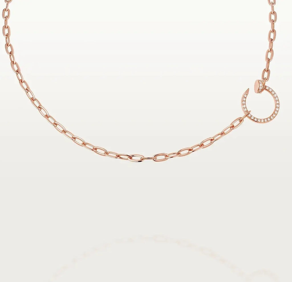 Rose Gold Paved Diamond Nail Necklace