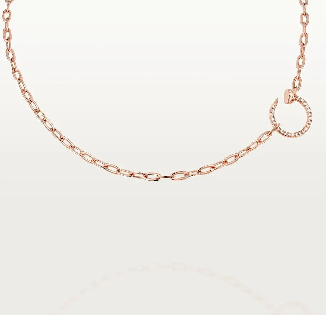 Rose Gold Paved Diamond Nail Necklace