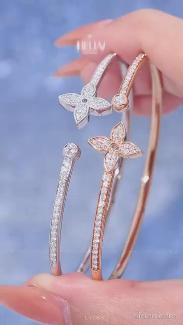 Flower Blossom CZ Twist Cuff Bracelet