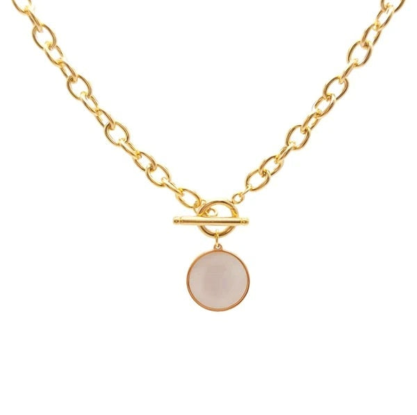 Mother Of Pearl Medallion Coin Toggle Chain Necklace