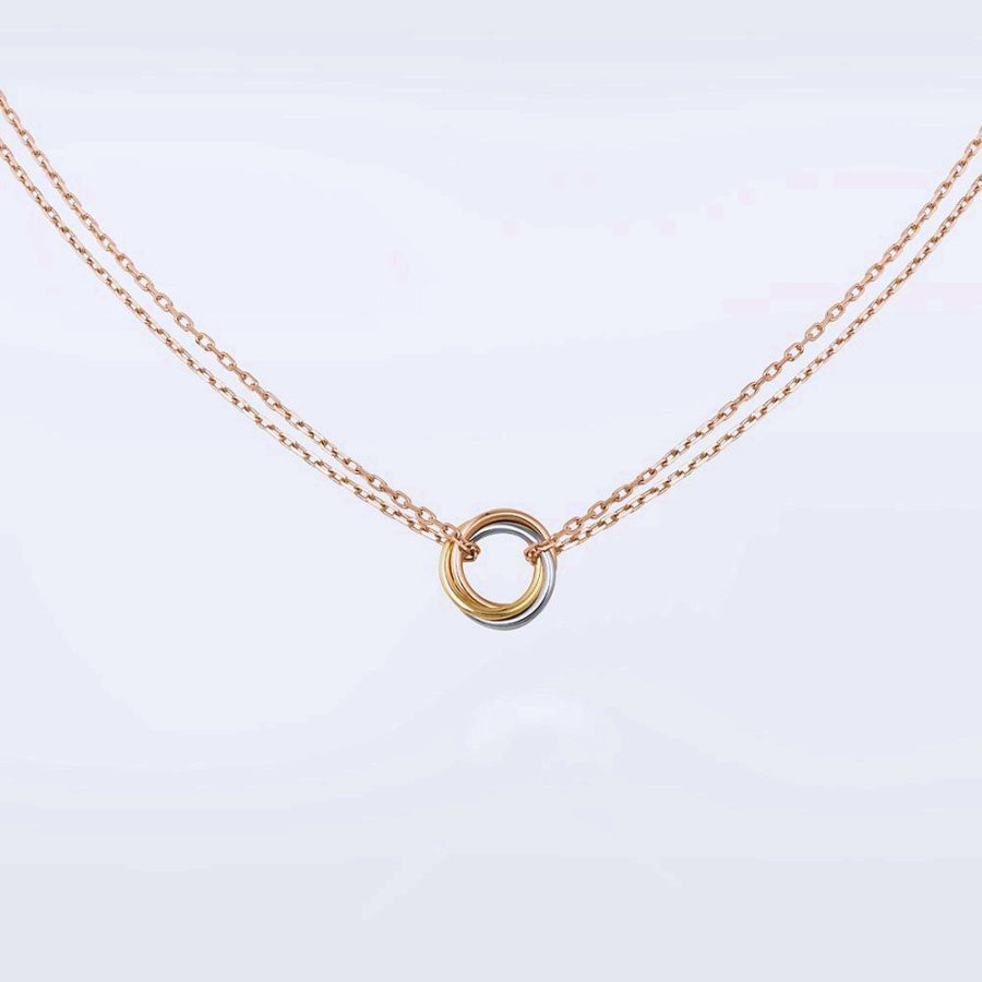 Retro 3 Ring Trinity Eternity Pendant Necklace